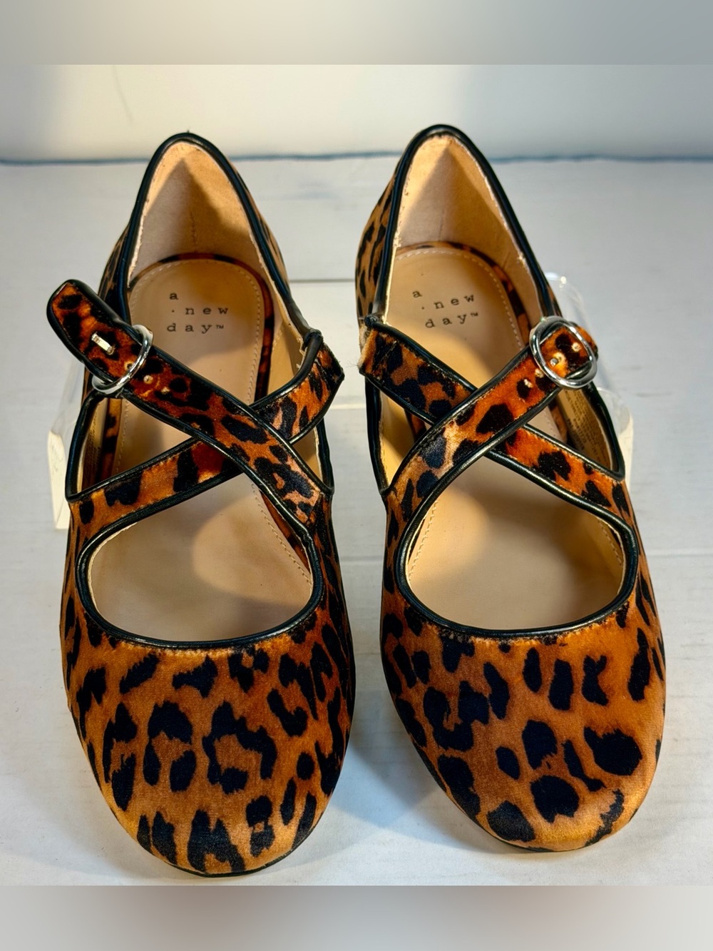 A New Day Tasmin Leopard Print Crisscross Mary Jane Flats